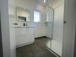 ロトルアにあるHome from home near city center close everywhereのシャワー、洗面台、鏡を備えたバスルーム +16枚の写真