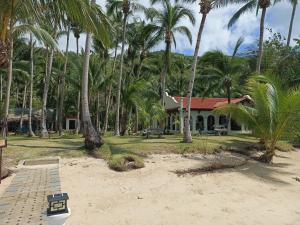 a house on a beach with palm trees at Ocam Ocam Mission Inn and Ocean-View Cottages in New Busuanga +10 photos