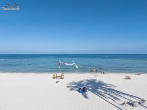 a shadow of a palm tree on a beach at Tommy Resort in Haad Rin