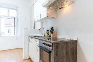 kuchnia ze zlewem i kuchenką w obiekcie Spacious 2BR Apt -Near Wiener Stadthalle BurggasseWiener Well Located w Wiedniu