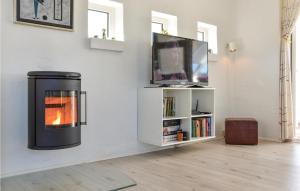 a living room with a fireplace and a tv at Holiday Home Ringkøbing With Fireplace Ii in Ringkøbing