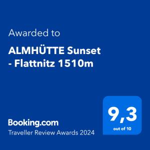 Certifikát, ocenenie alebo iný dokument vystavený v ubytovaní ALMHÜTTE Sunset - Flattnitz 1510m