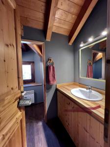 a bathroom with a sink and a mirror at Casita en Estavar in Estavar
