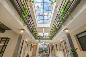 メデジンにあるCasa Origo Hospedajeの天窓と天井植物のある建物 +37枚の写真