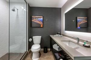 a bathroom with a toilet and a sink and a shower at Cambria Hotel Austin Airport in Austin