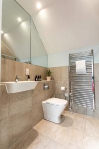 a bathroom with a toilet and a sink at 1 Ashwood at Thoulstone Park in Westbury