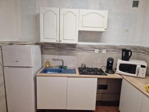 a small kitchen with a sink and a refrigerator at Une chambre in Bédarrides