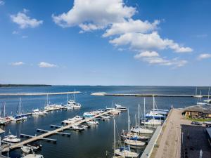 a bunch of boats are docked in a marina at Speicherresidenz App 6 1 -Wasserblick in Barth
