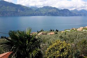 a view of a large body of water with mountains at Villa Paradiso Brenzone in Brenzone sul Garda