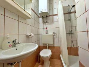 łazienka z umywalką, toaletą i prysznicem w obiekcie Apartments Brebric w mieście Šilo +37 zdjęć