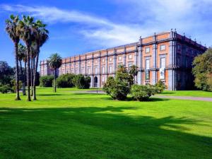 a large building with palm trees in front of a field at Skycity 2 b&b in Naples