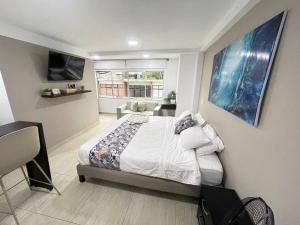 TV a/nebo společenská místnost v ubytování Castellana 202 - Apartaestudio loft en la Castellana Norte