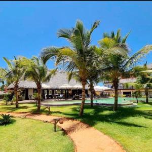 a resort with palm trees and a swimming pool at BobZ Villas - Bora Bora 102 in Cajueiro