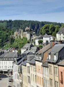 a group of buildings in a town with a castle at Maison touristique à Bouillon avec jardin in Bouillon +12 photos