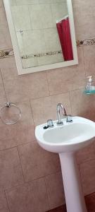 a bathroom with a white sink and a mirror at La Elvira in San Antonio de Areco