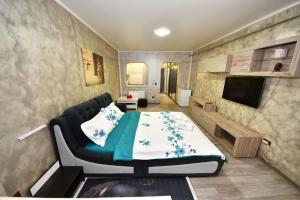 a hospital room with a bed and a tv at Cornelius Studio in Galaţi