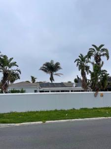 een witte muur naast een straat met palmbomen bij Zoe & Saint in Kaapstad +13 foto's