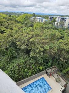an overhead view of a swimming pool and trees at Apartaestudio FANTASTICO UBICADO EN EL NORTE DE ARMENIA CERCA A LOS PUEBLOS Y AL PARQUE DEL CAFE in Armenia