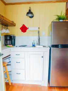 une cuisine avec un évier et un réfrigérateur dans l'établissement Cottage 3 - Pet Friendly - 1 Bedroom / 1 Bath, à Wolfeboro