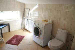 a bathroom with a washing machine and a toilet at Sielanka pod Siglanami 2 in Wisła