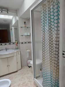 a bathroom with a shower and a sink and a toilet at apartamento alma in Almería