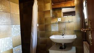 a bathroom with a sink and a shower at Doktors Hus in Oldenswort +25 photos
