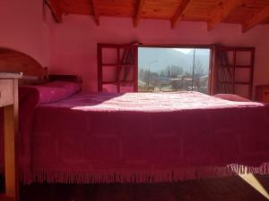 a bedroom with a large bed and a window at Casita Los Samoyedos in Lago Puelo