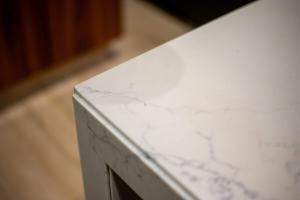 a white marble counter top in a room at Stunning 2BR with Plunge Pool - Rooftop Sea Views in Playa del Carmen