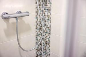 une salle de bain avec douche en mosaïque dans l'établissement N2 Les Arcades de Montaudry - Terrasse - Parking, à Albi