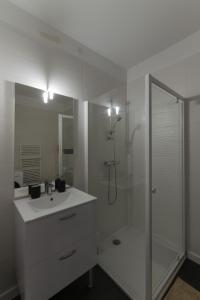 波尔斯波代TY FOUR - Bel appartement T2 de standing vue mer的带淋浴和水槽的白色浴室