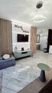 Televízia a/alebo spoločenská miestnosť v ubytovaní Apartament Black-White + 14 fotografií