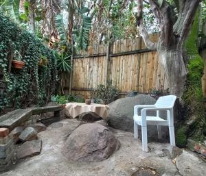 a chair and a table and a tree in a yard at JZ Stay in Brits +7 photos