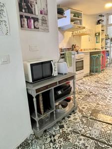 a kitchen with a microwave oven on a counter at Rosa de los Vientos in Cádiz