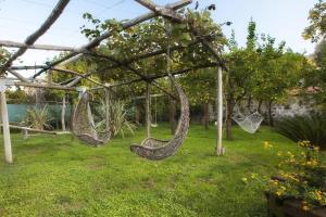 a garden with two hammocks hanging from a tree at Casa Lucy in Sorrento