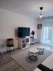 Telewizja i/lub zestaw kina domowego w obiekcie Bright flat near Disneyland with private parking