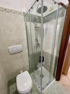 un bagno con wc e doccia in vetro di Casa BERTO Anagnina a La Romanina