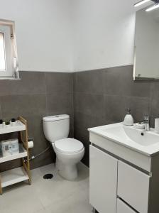 un baño con inodoro y lavabo en Charming Apartment- Peniche, en Consolacao