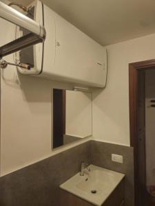a bathroom with a sink and a mirror at Monolocale Bixio a Ponte di Legno in Ponte di Legno