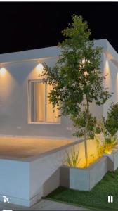 a house with a tree on the side of it at شاليه السمو الفندقي in Umm Lajj