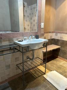 a bathroom with a sink and a mirror at La Elegida in Tilcara