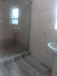 a bathroom with a shower and a sink at Tara's Terrace Guest House in King Williamʼs Town +15 photos
