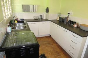 a kitchen with a sink and a counter top at Whispering Woods Cottage in Natureʼs Valley