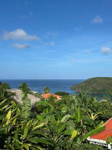una vista sull'oceano da un resort alberato di Villa Corossol a Les Anses-d'Arlets