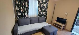 ein Wohnzimmer mit Sofa und Fernseher in der Unterkunft Airport Friendly House 3 in Artemida