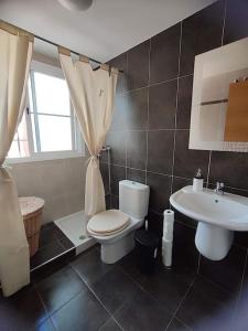 a bathroom with a toilet and a sink at DAZA Rural con Piscina Salada in Almogía