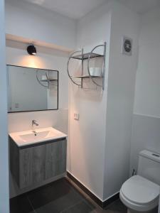 a bathroom with a sink and a toilet and a mirror at SAM Apartment Cusco in Cusco +29 photos
