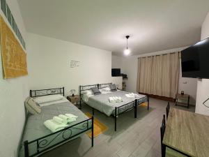 a bedroom with two beds and a television in it at Il Rifugio delle parole in Nuoro