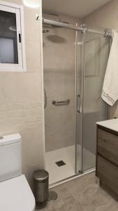 a shower with a glass door in a bathroom at Apartamento Altea Centro in Altea +27 photos