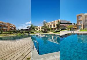 a collage of three pictures of a swimming pool at Luxueux & Haut Standing OceanSwing Stay Taghazout Bay in Agadir