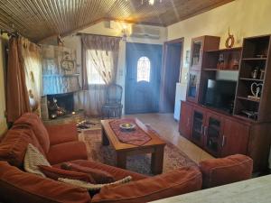 a living room with a couch and a table at Guest house Elatochori in Elatochori
